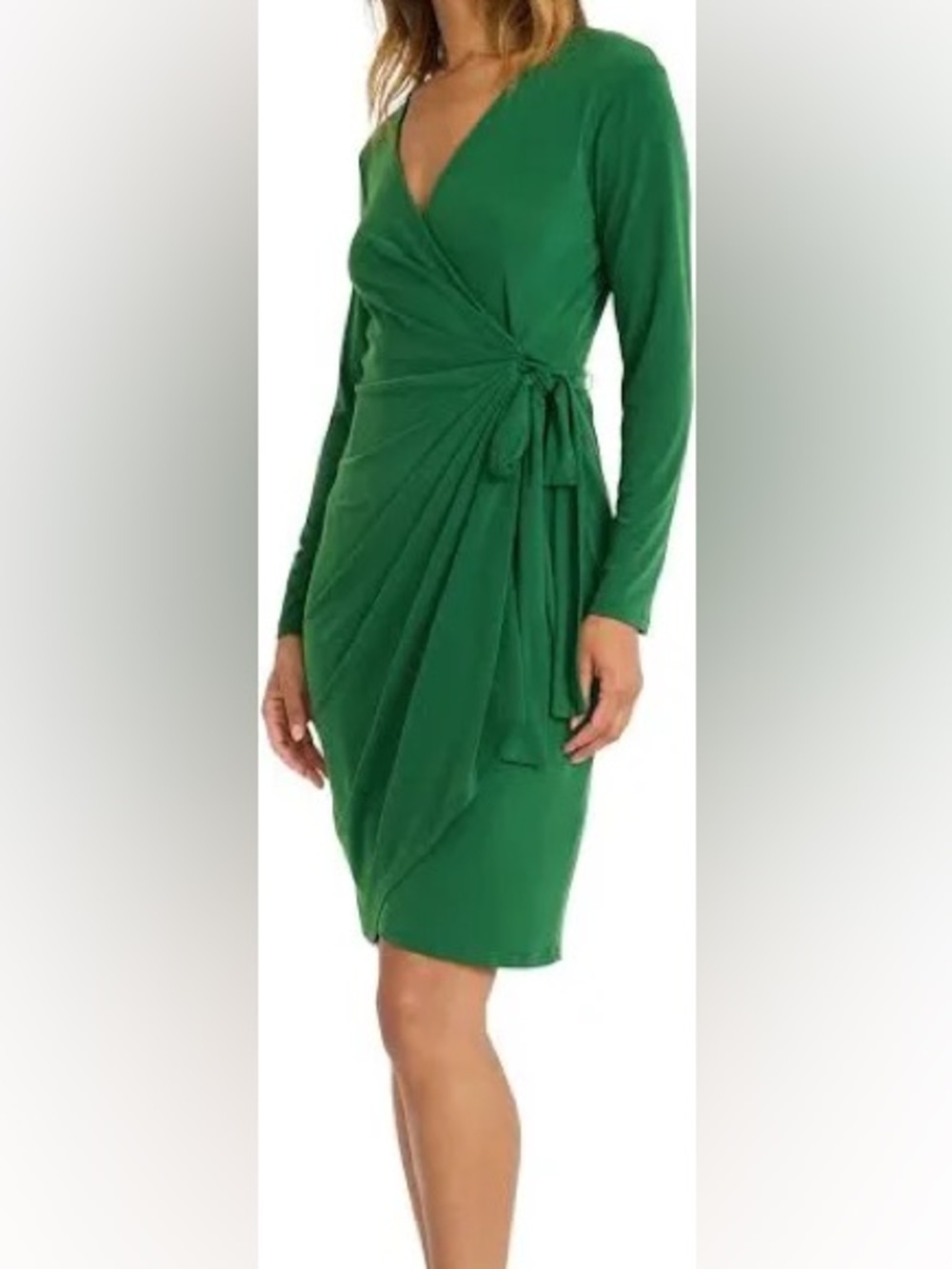 Maggy London Emerald Green Draped Midi Dress